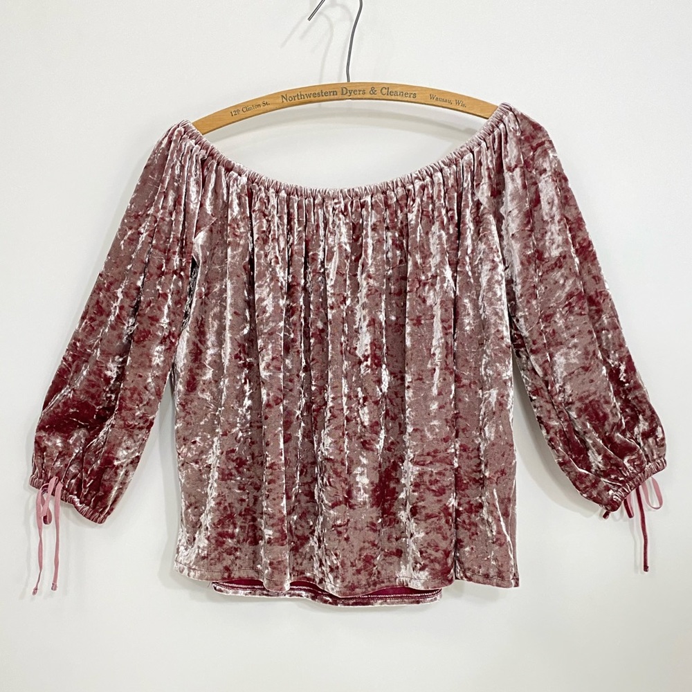 Crushed Velvet Off Shoulder Whimsigoth Romantic 90s Y2K Fairy Grunge Dusty Rose